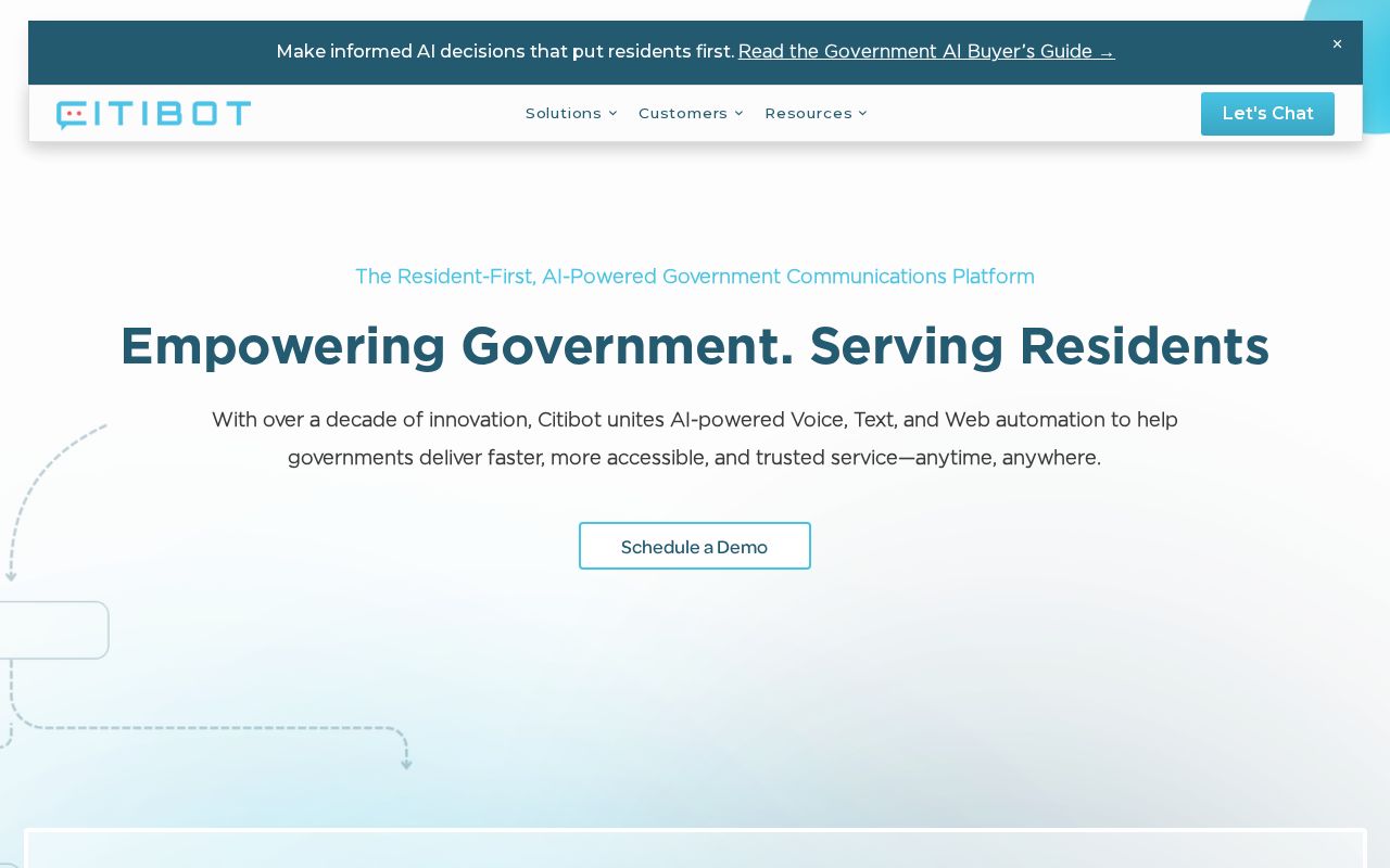The citibot.io homepage, first screen