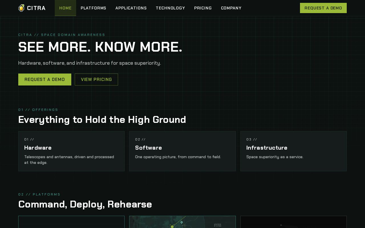The citra.space homepage, first screen