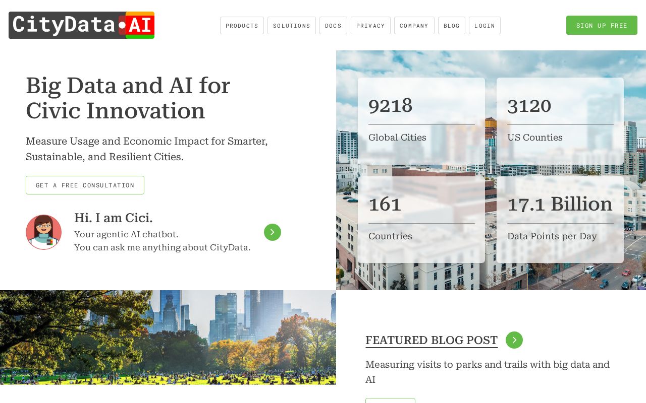 The citydata.ai homepage, first screen