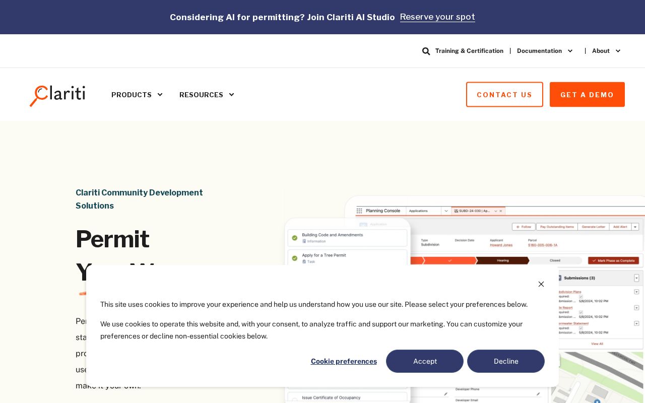 The claritisoftware.com homepage, first screen
