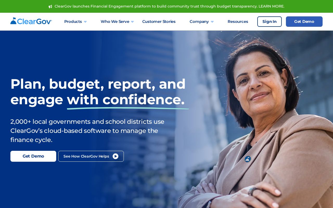 The cleargov.com homepage, first screen