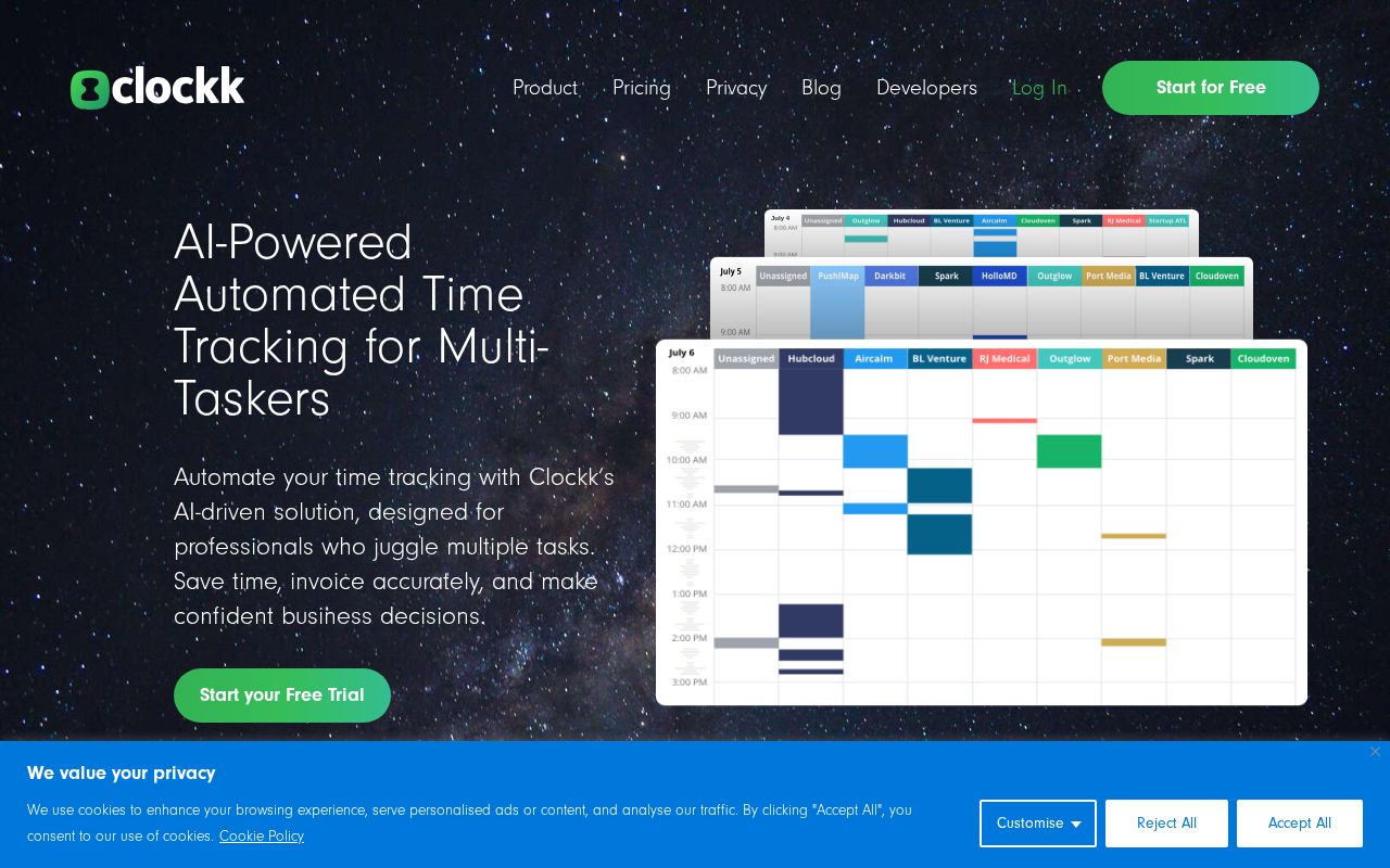Screenshot of clockk.com