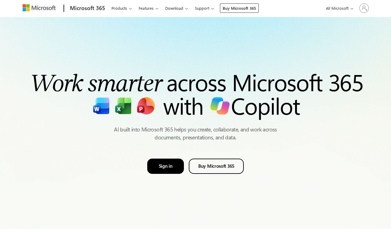 The cloud.microsoft homepage, first screen
