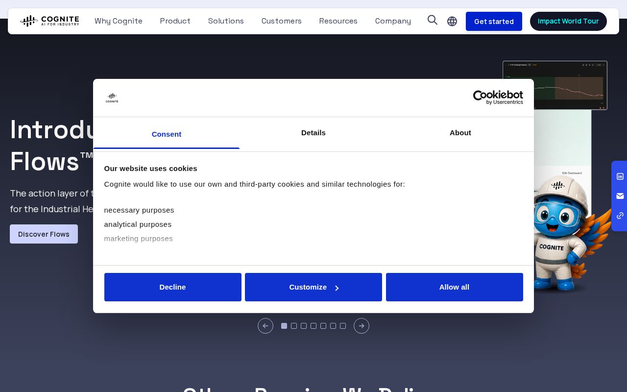 The cognite.com homepage, first screen