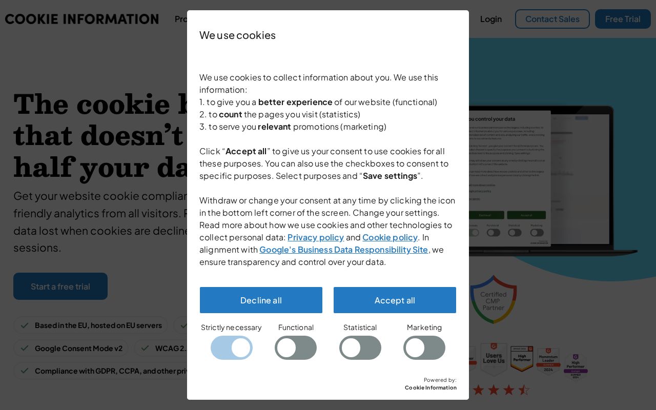 Screenshot of cookieinformation.com
