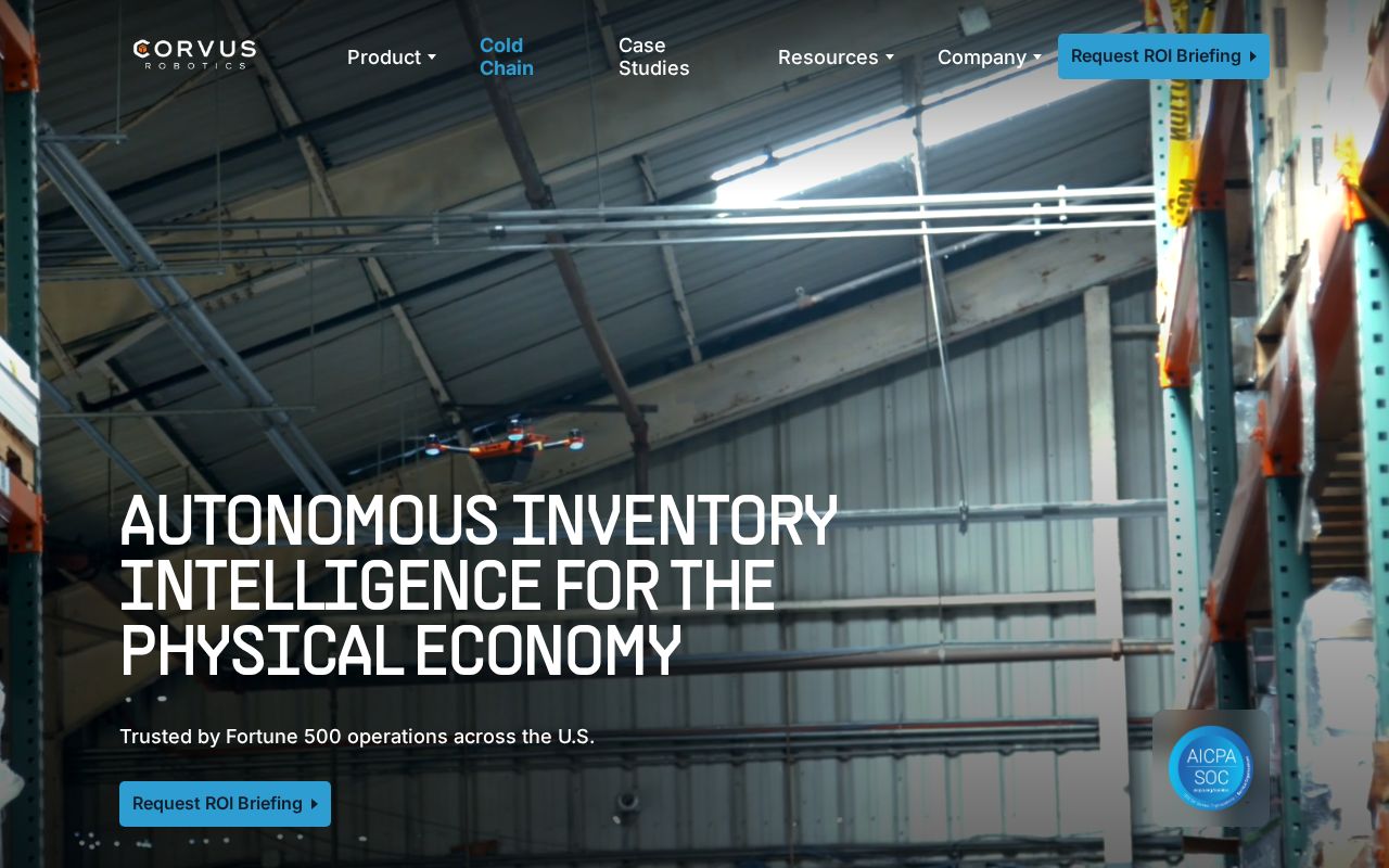 The corvus-robotics.com homepage, first screen