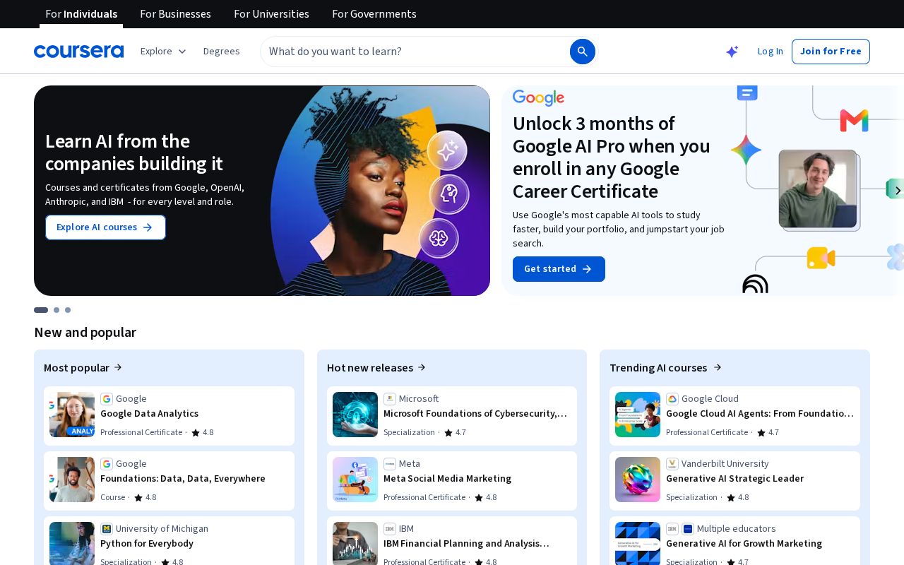 Screenshot of coursera.org