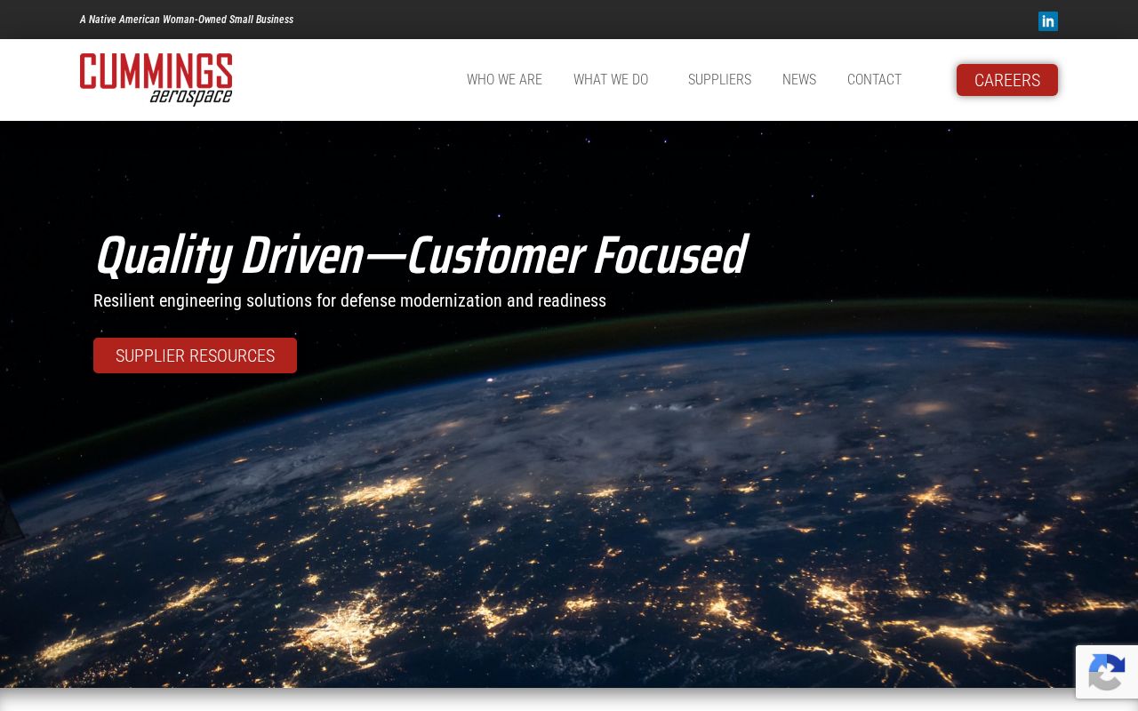 The cummingsaerospace.com homepage, first screen