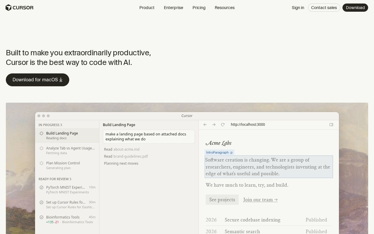 Screenshot of cursor.com