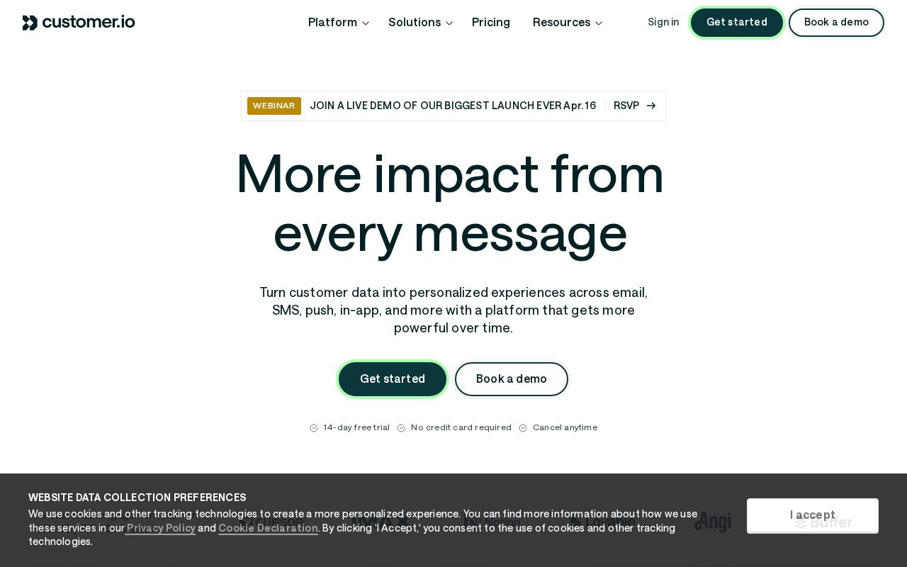 Screenshot of customer.io