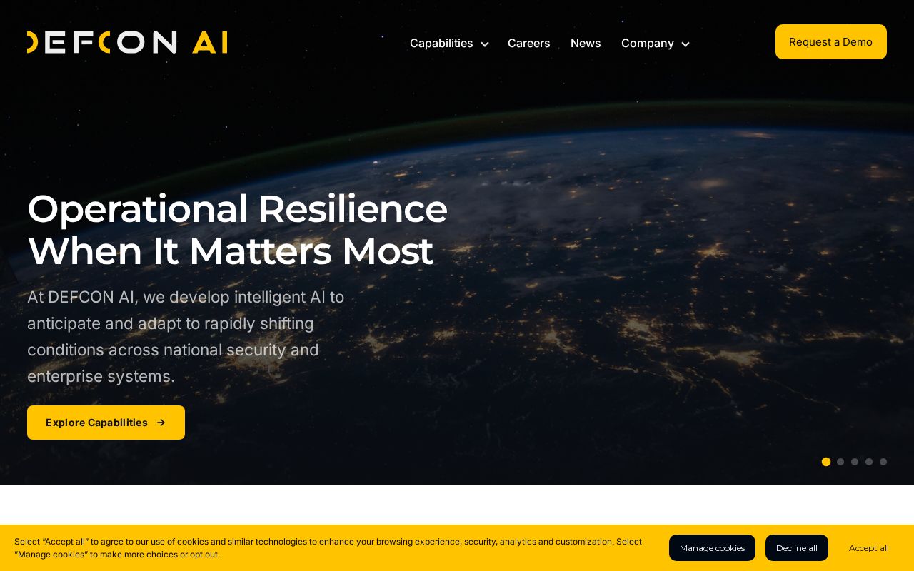 The defconai.com homepage, first screen