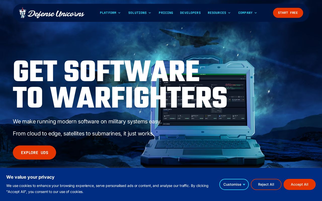 The defenseunicorns.com homepage, first screen