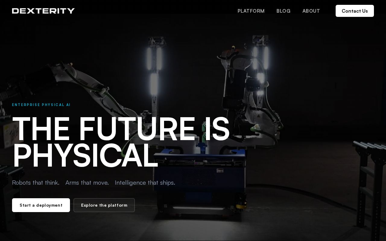 The dexterity.ai homepage, first screen