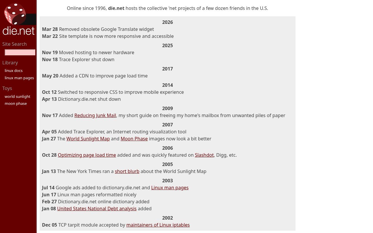 Screenshot of die.net