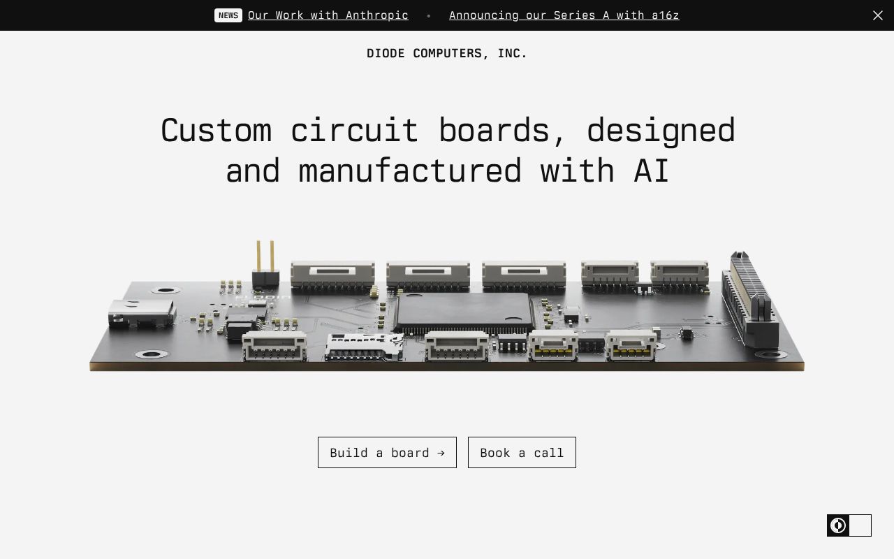 The diode.computer homepage, first screen