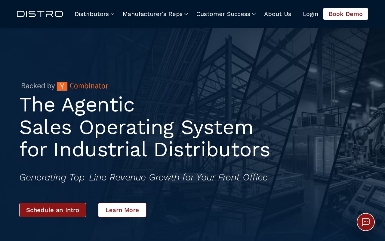 The distro.app homepage, first screen