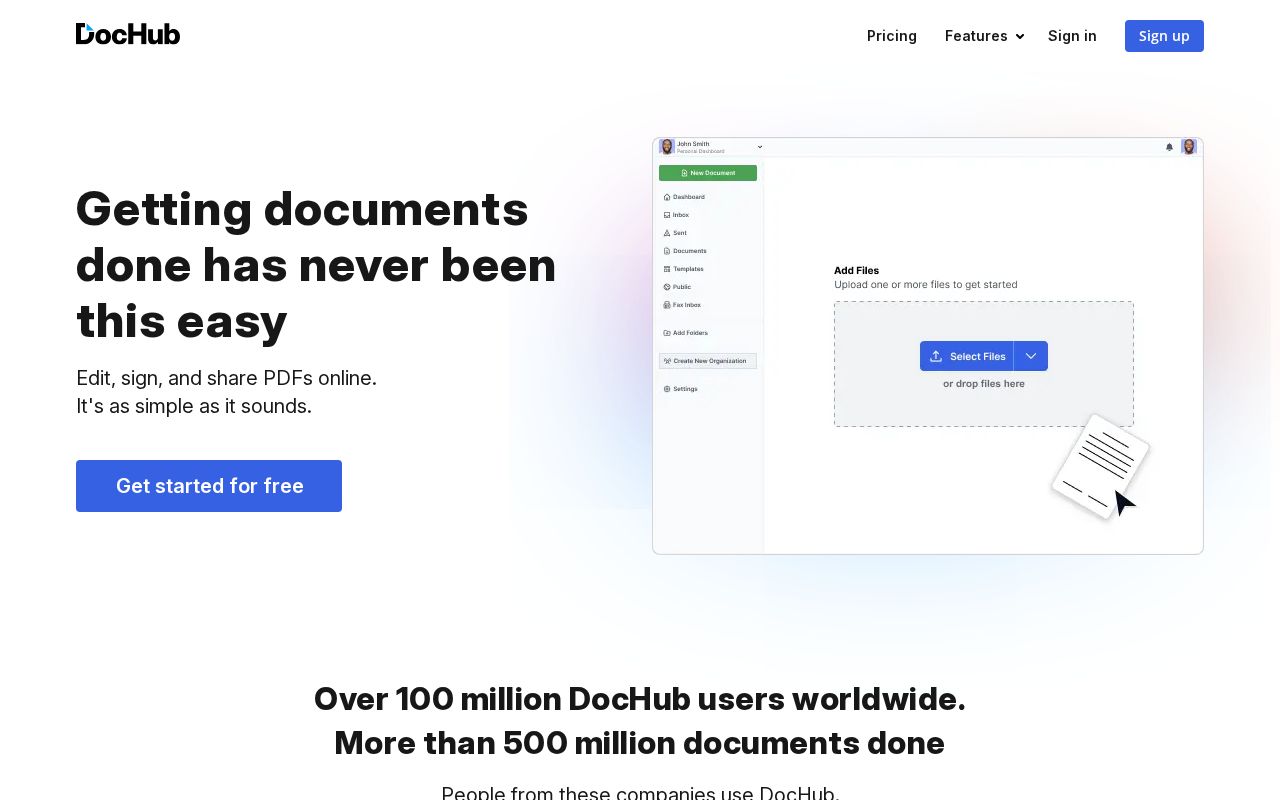 Screenshot of dochub.com