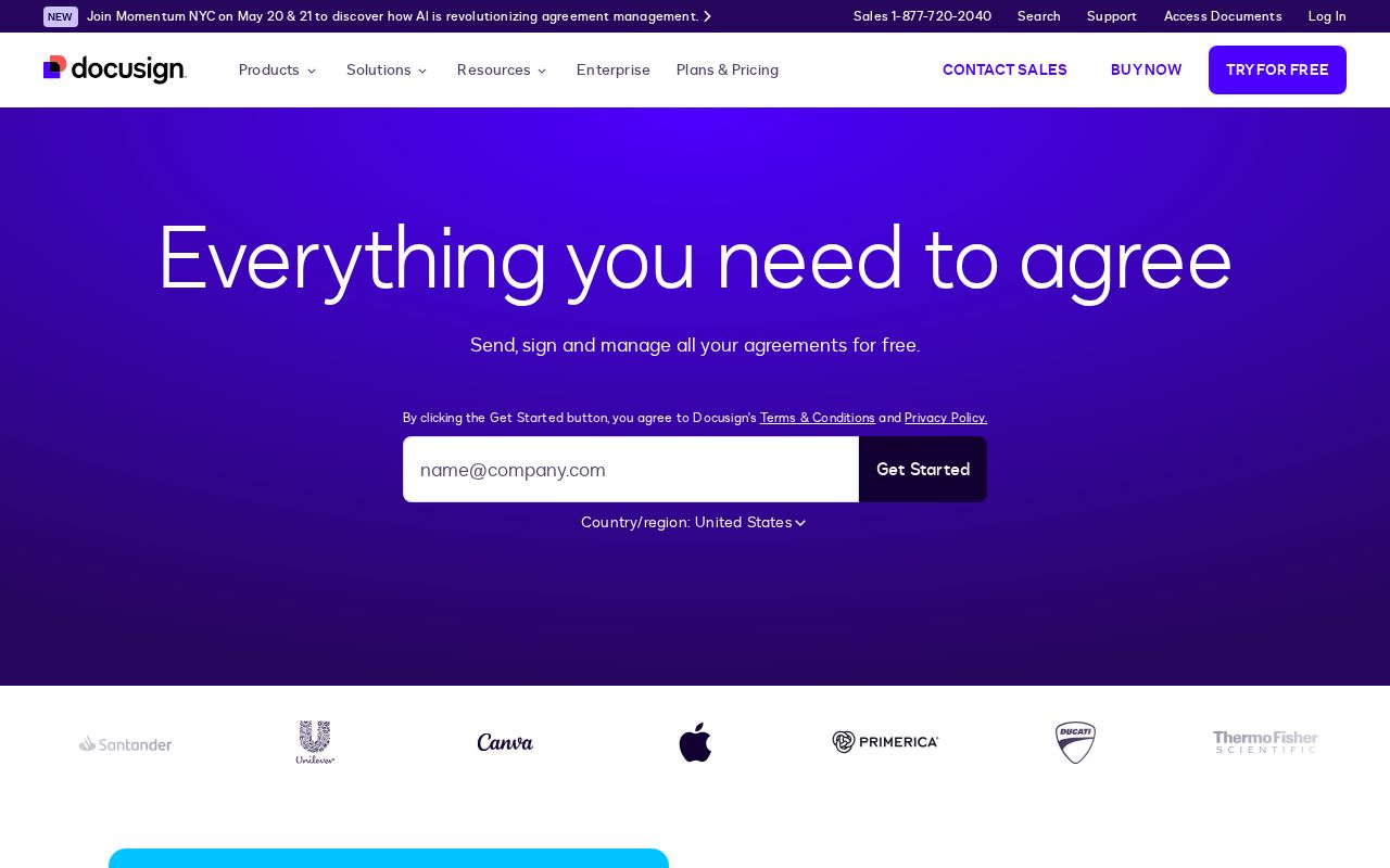 Screenshot of docusign.com