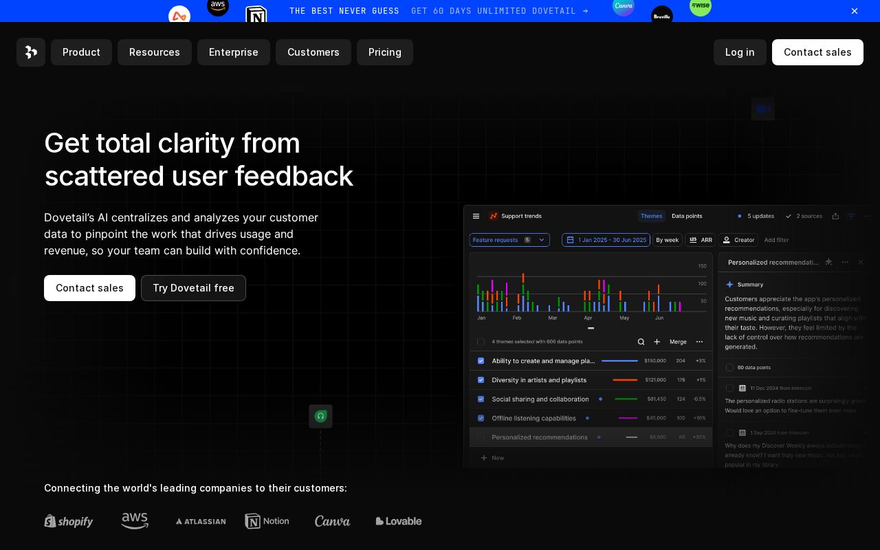 Screenshot of dovetail.com