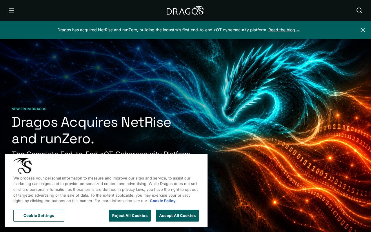 The dragos.com homepage, first screen