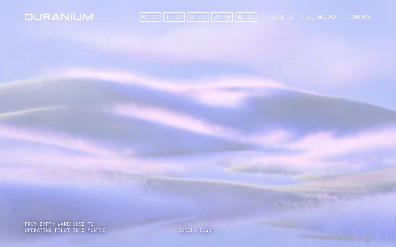 The duranium.co homepage, first screen