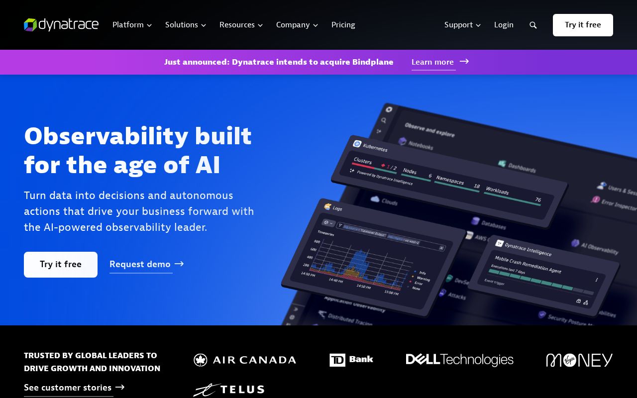 Screenshot of dynatrace.com