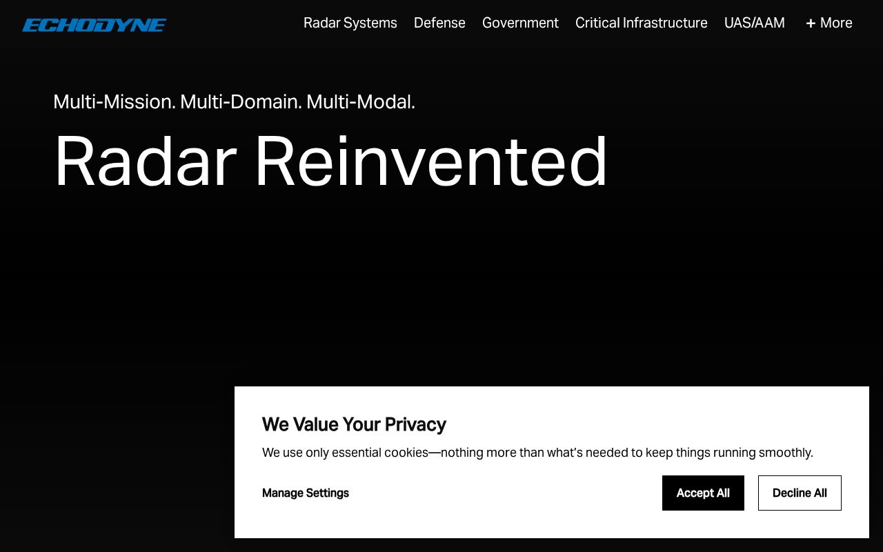The echodyne.com homepage, first screen