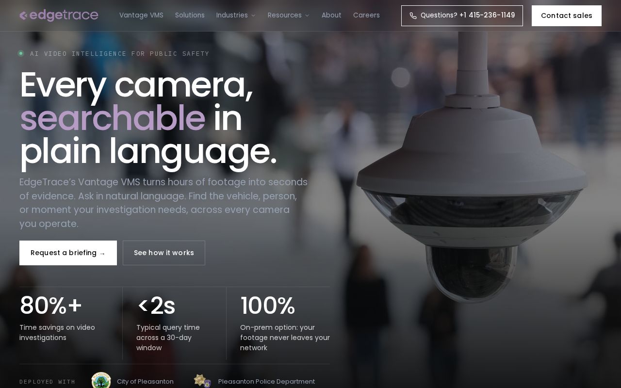 The edgetrace.ai homepage, first screen