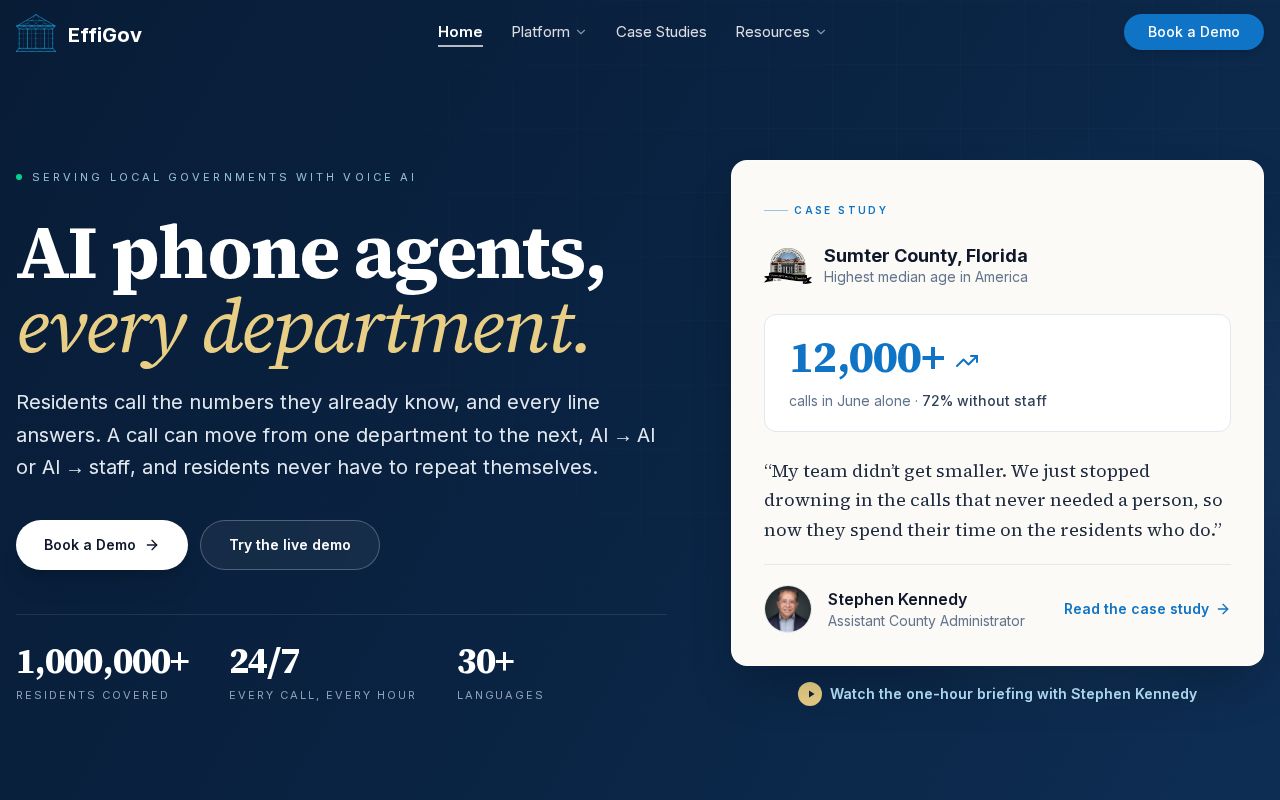 The effigov.com homepage, first screen
