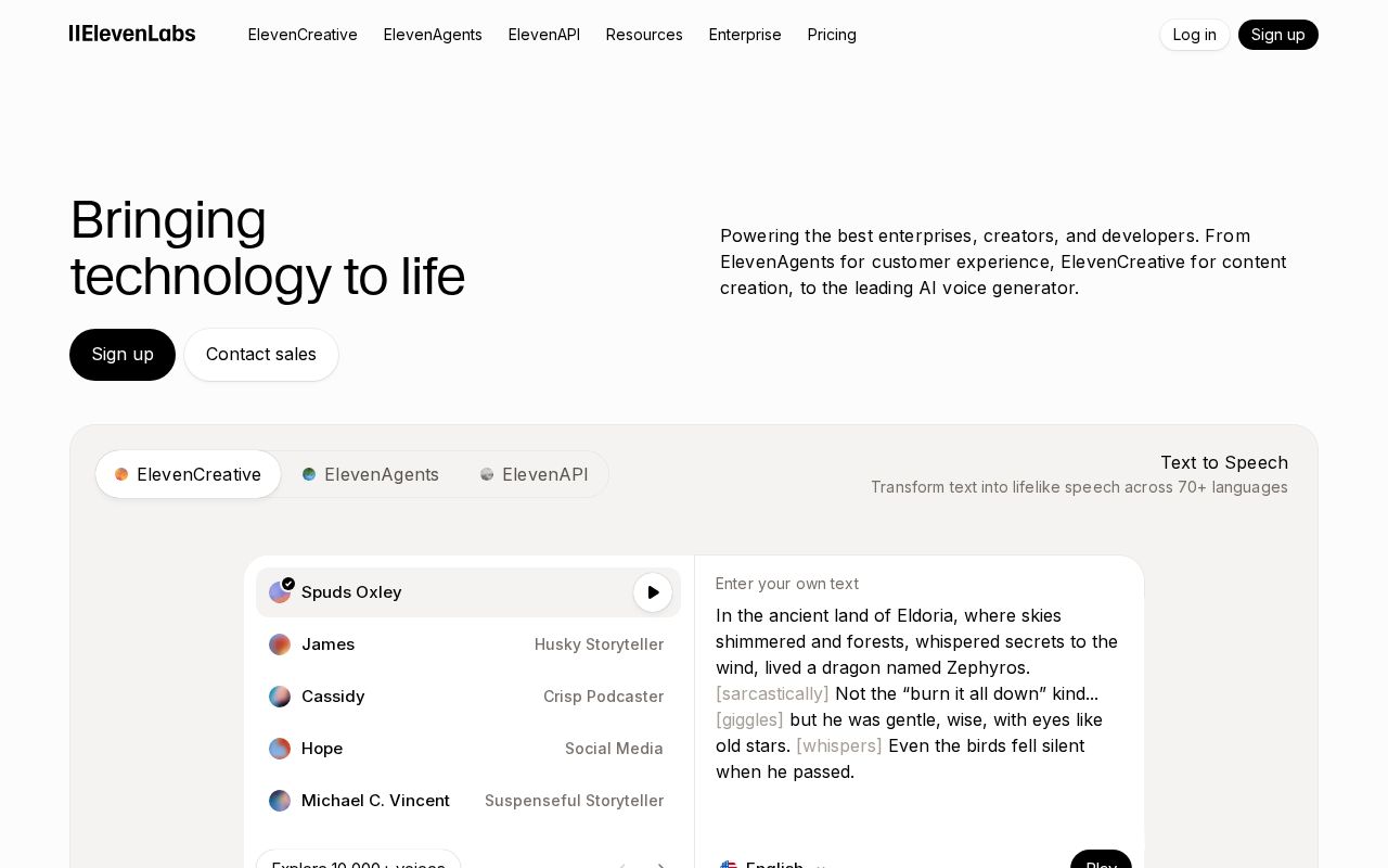 Screenshot of elevenlabs.io