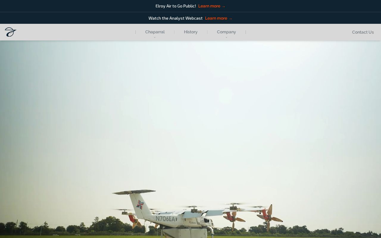 The elroyair.com homepage, first screen