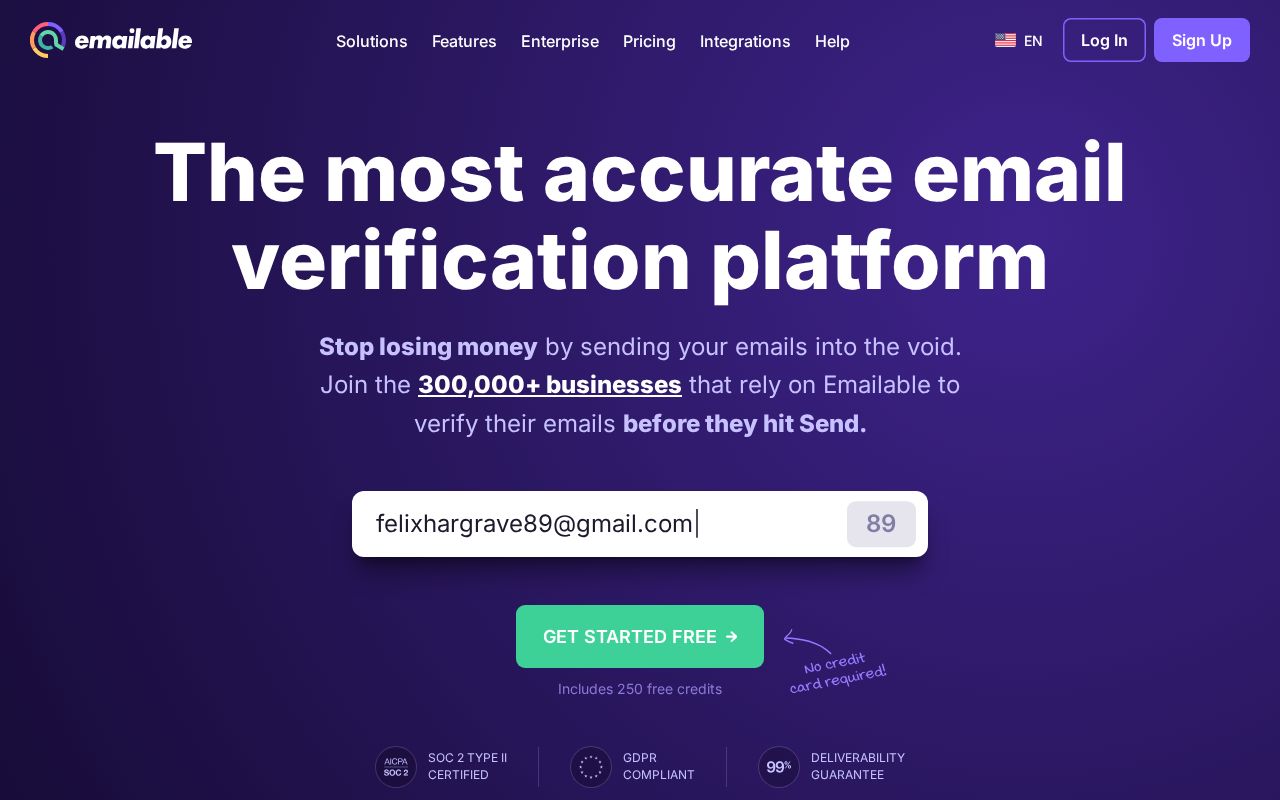 Screenshot of emailable.com