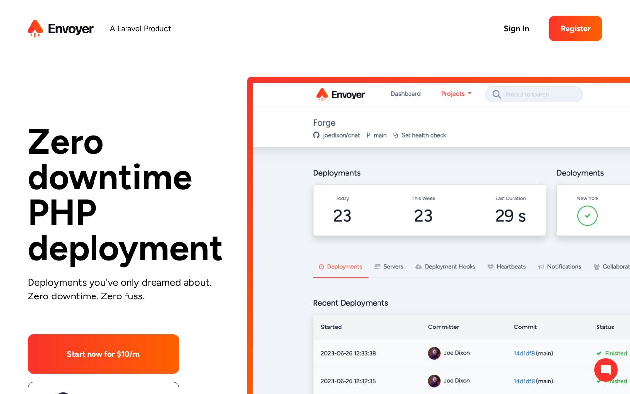 Screenshot of envoyer.io