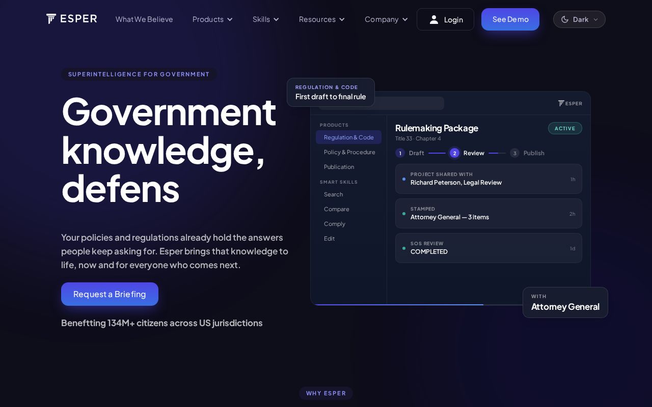 The esper.com homepage, first screen