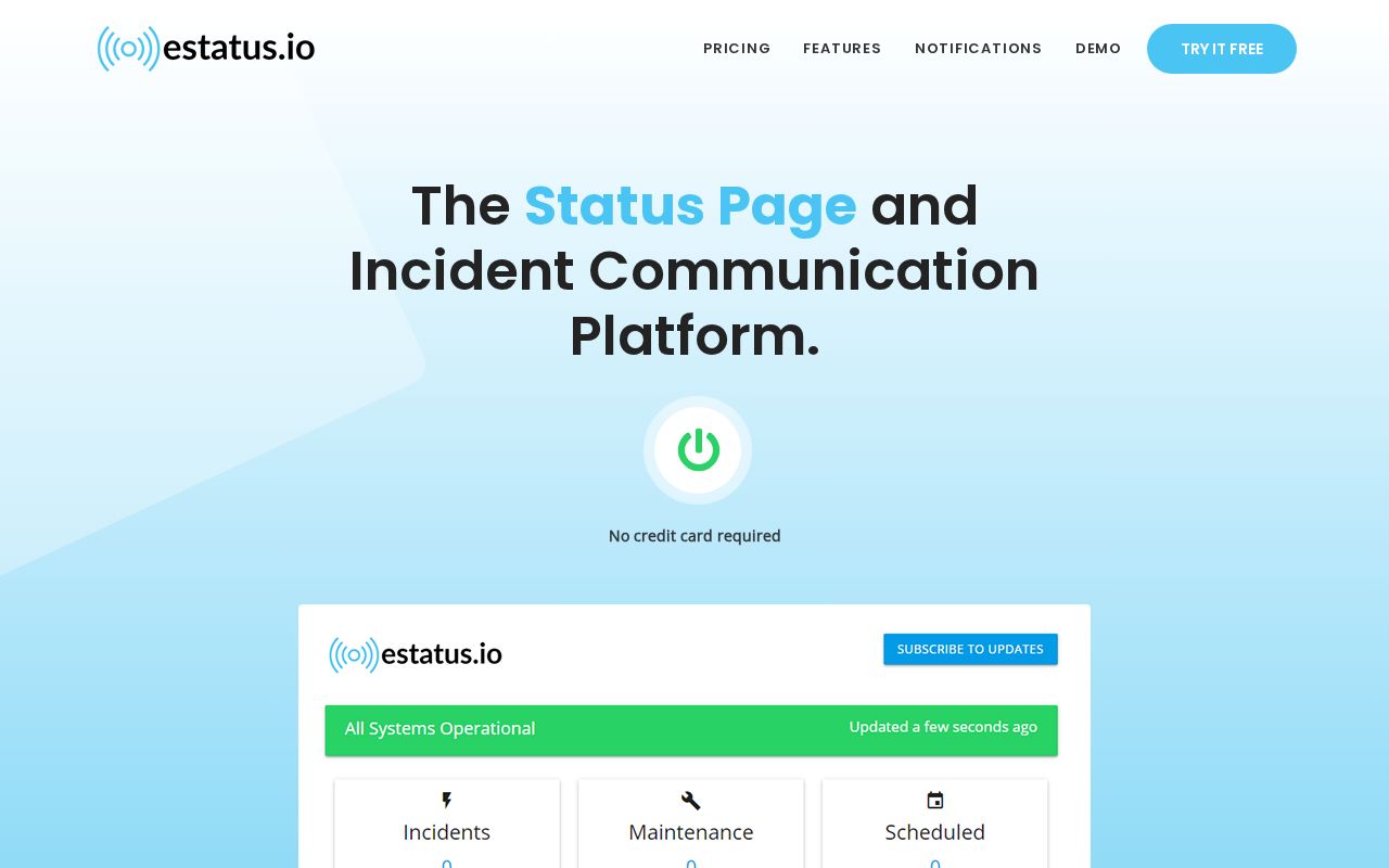 Screenshot of estatus.io