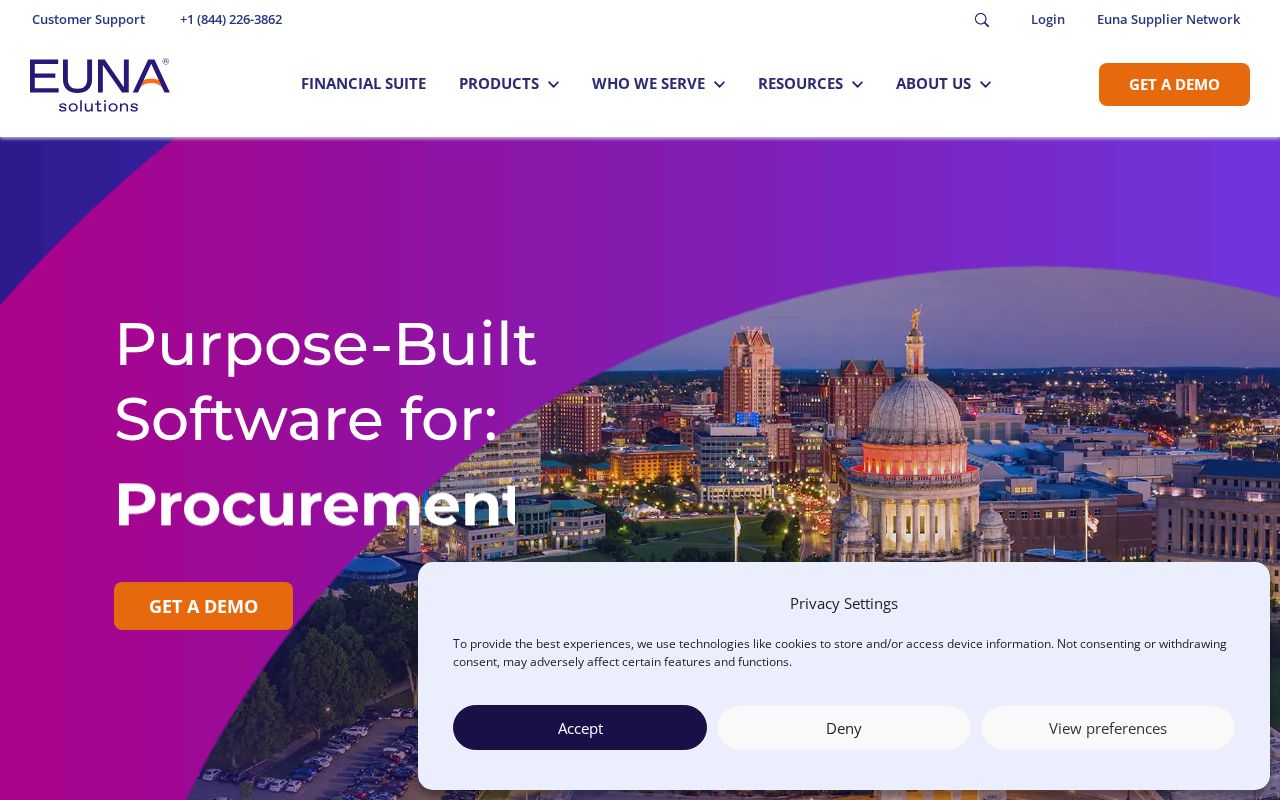 The eunasolutions.com homepage, first screen