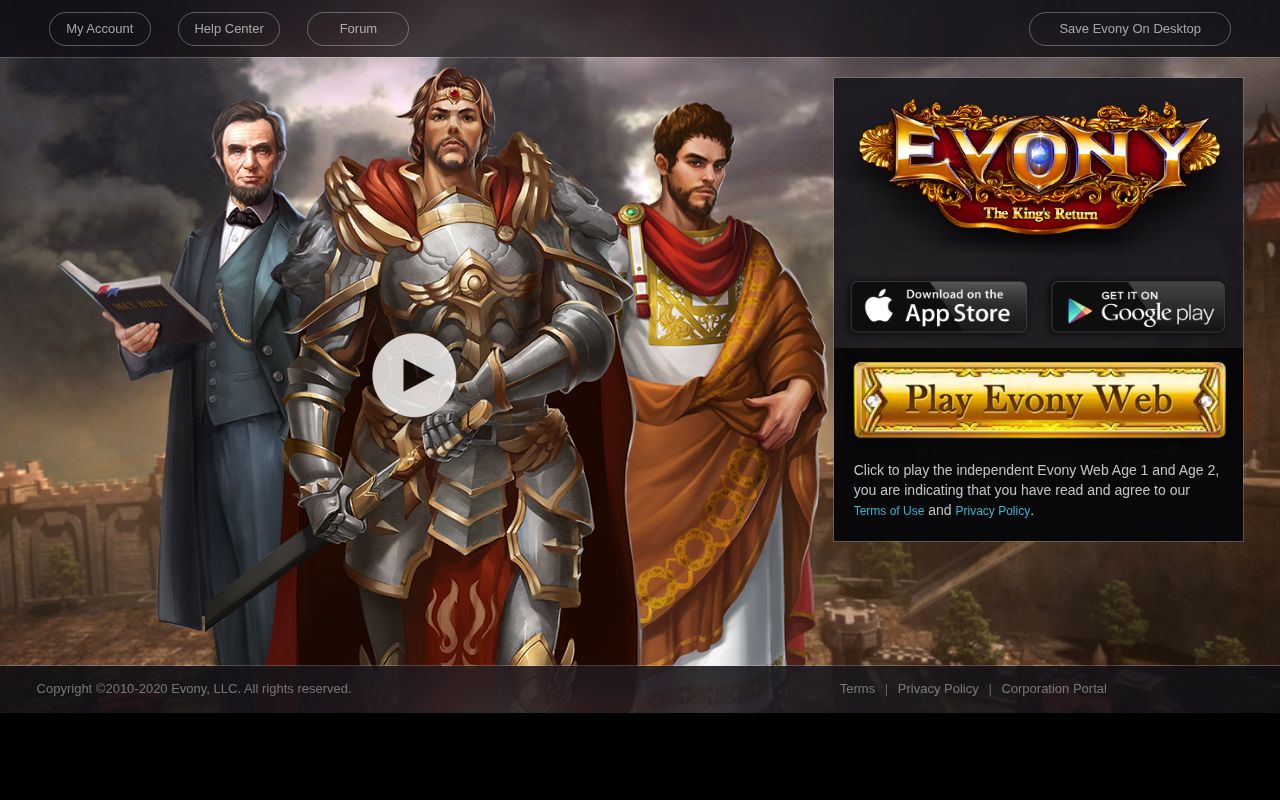 Screenshot of evony.com