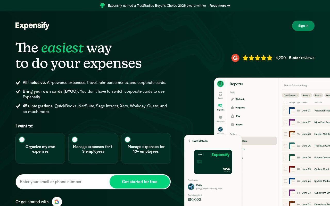 Screenshot of expensify.com