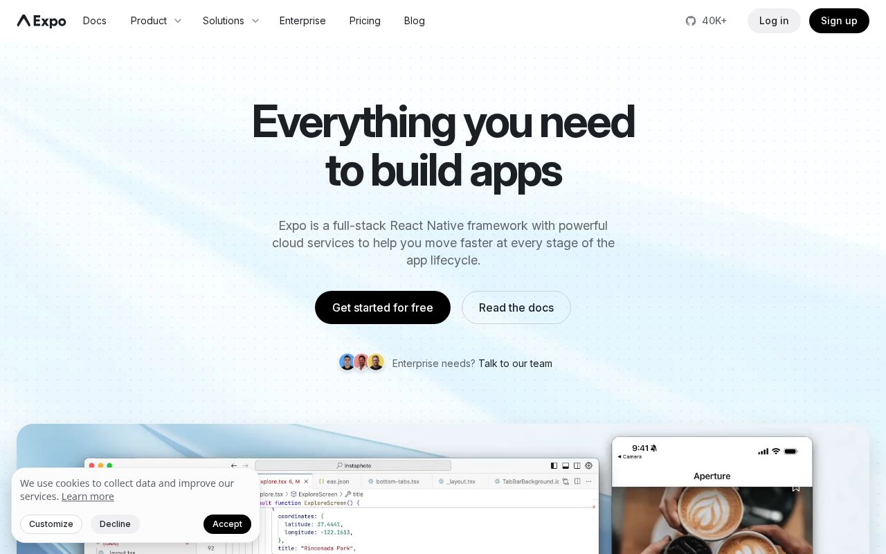 Screenshot of expo.dev