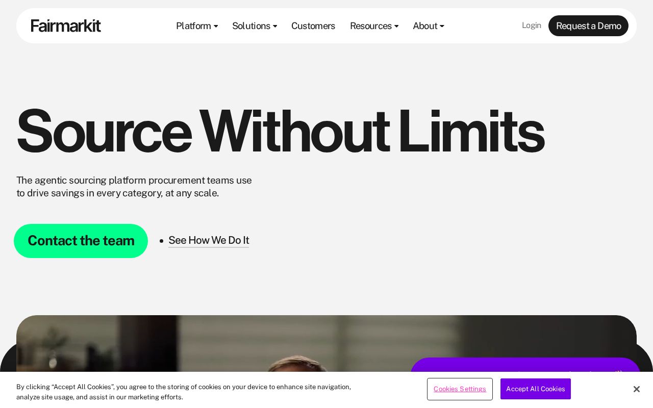 The fairmarkit.com homepage, first screen