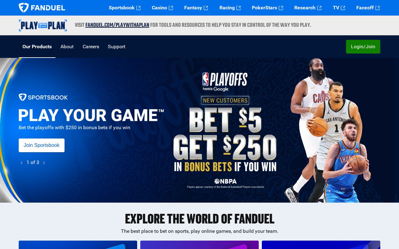 Screenshot of fanduel.com
