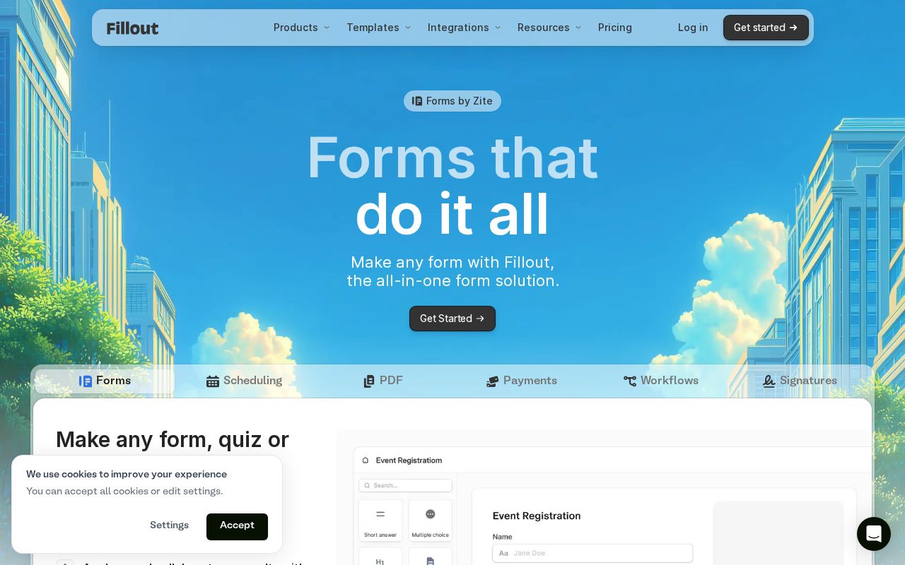 Screenshot of fillout.com