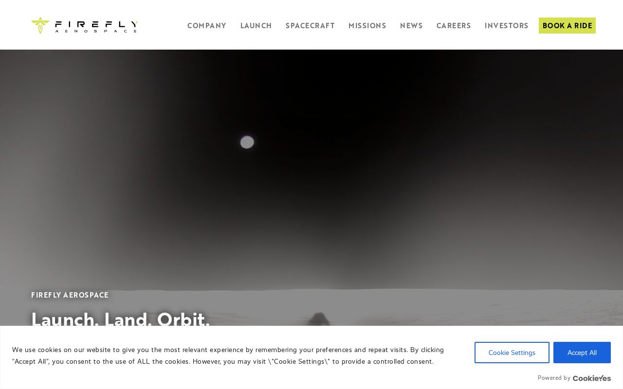 The fireflyspace.com homepage, first screen
