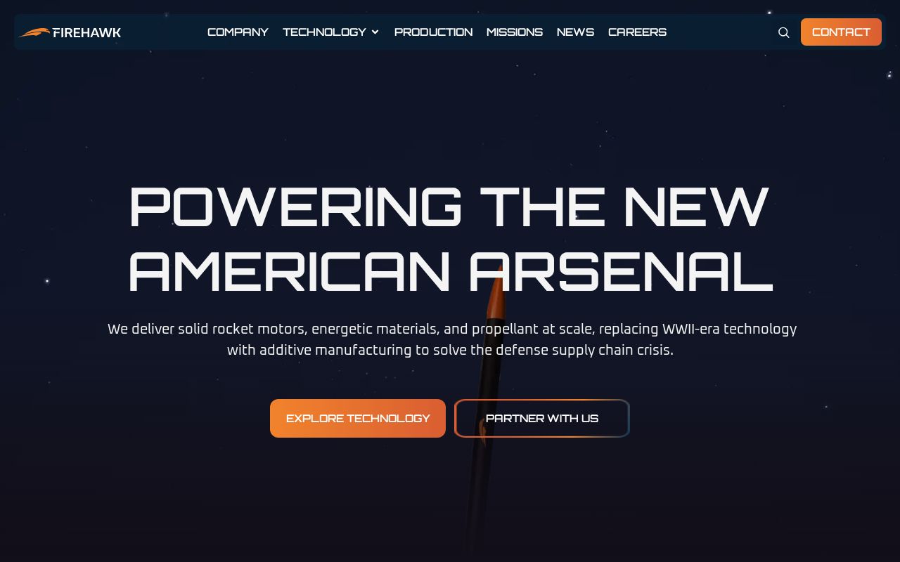 The firehawkdefense.com homepage, first screen
