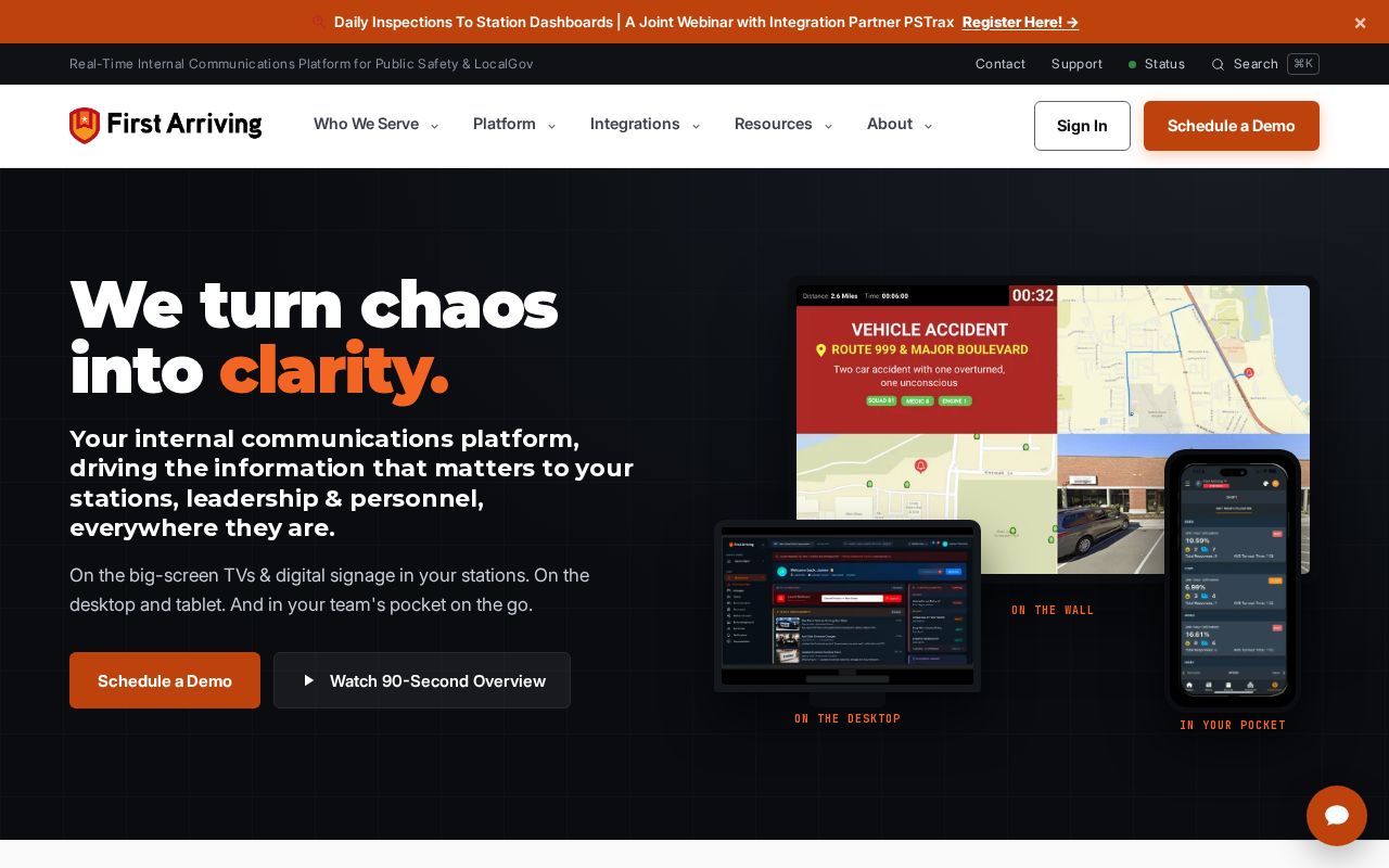 The firstarriving.com homepage, first screen