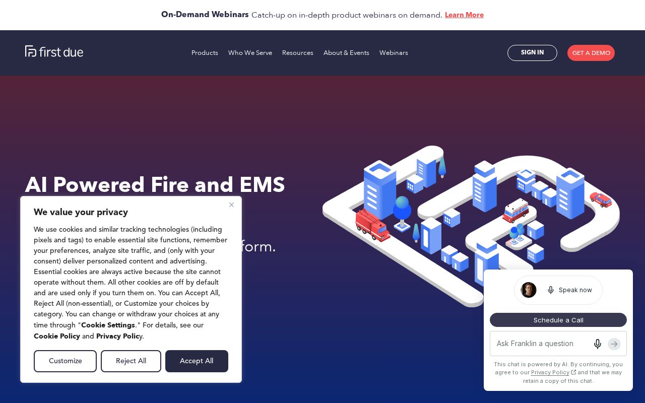 The firstdue.com homepage, first screen