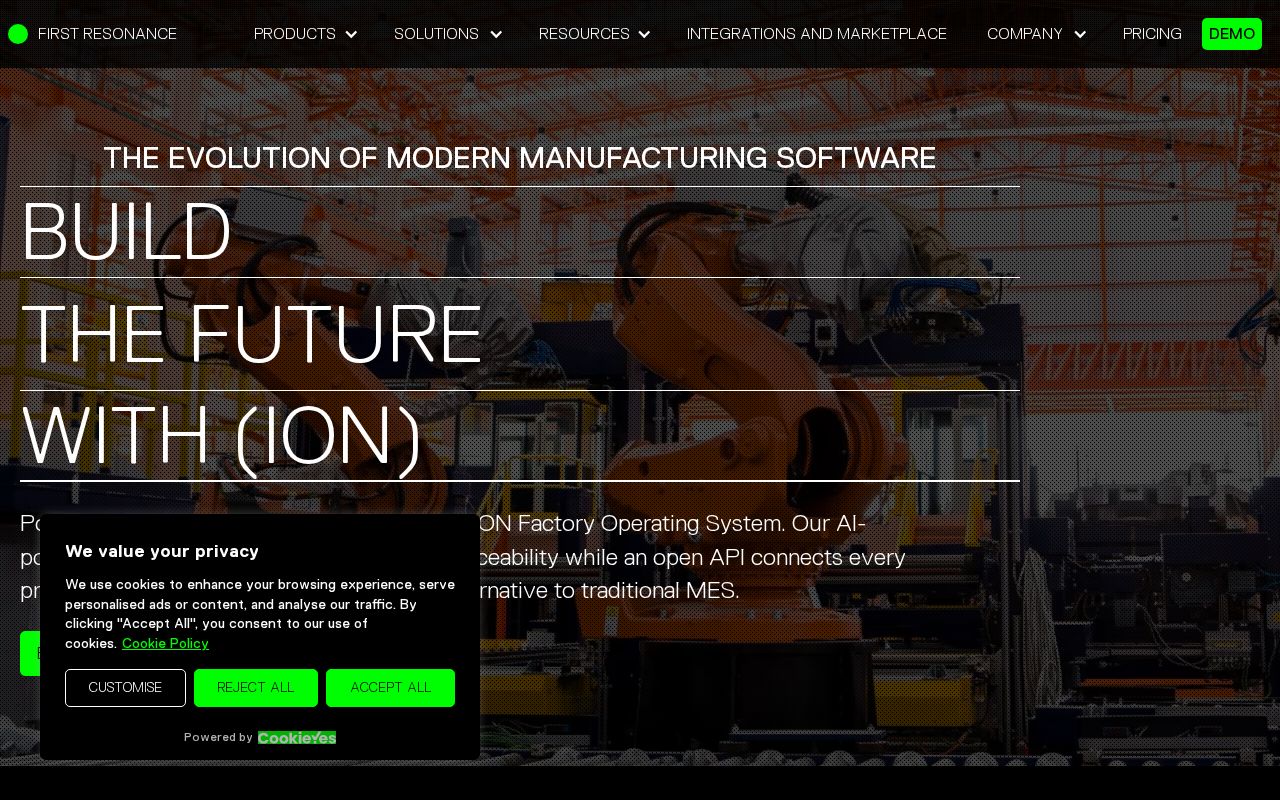 The firstresonance.io homepage, first screen