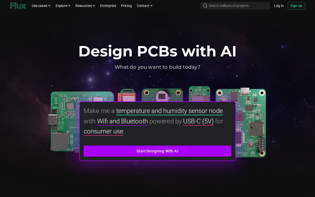 The flux.ai homepage, first screen
