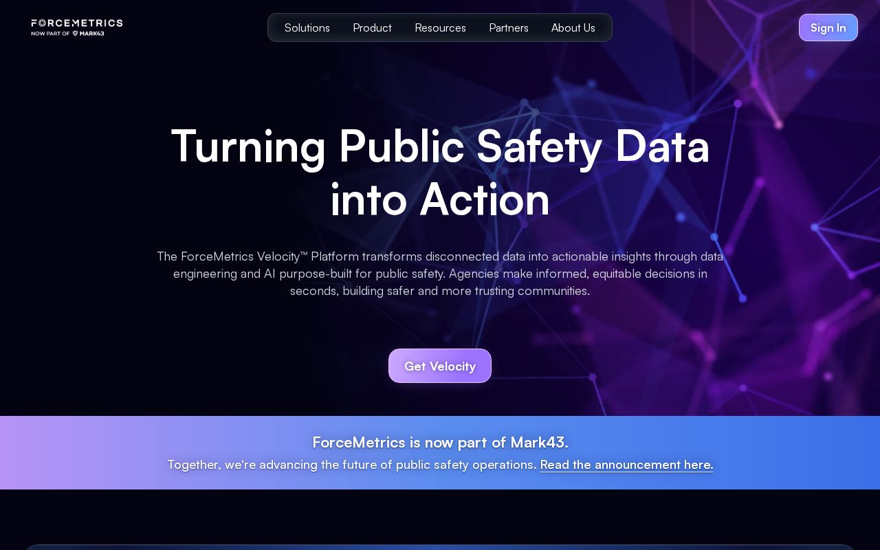 The forcemetrics.com homepage, first screen