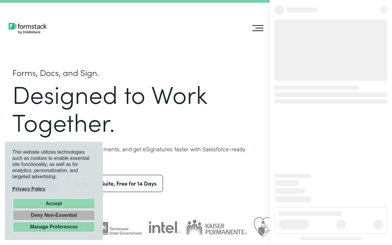 The formstack.com homepage, first screen